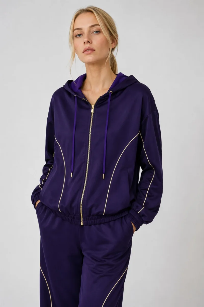 Mikina s kapucňou na zips z hladkej tkaniny