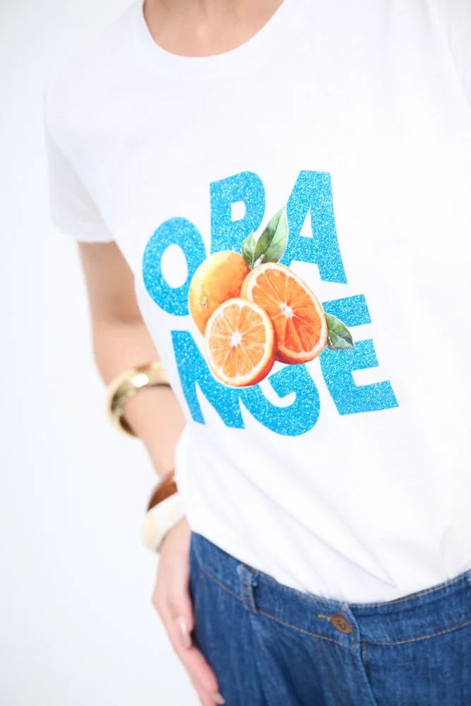 CARLOTTA – Slim tričko, potlač „Orange"